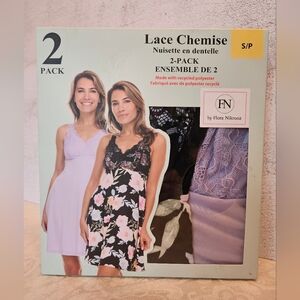 Flora Nikrooz Size Small Mauve and Black Floral 2 Pack of Lace Chemises